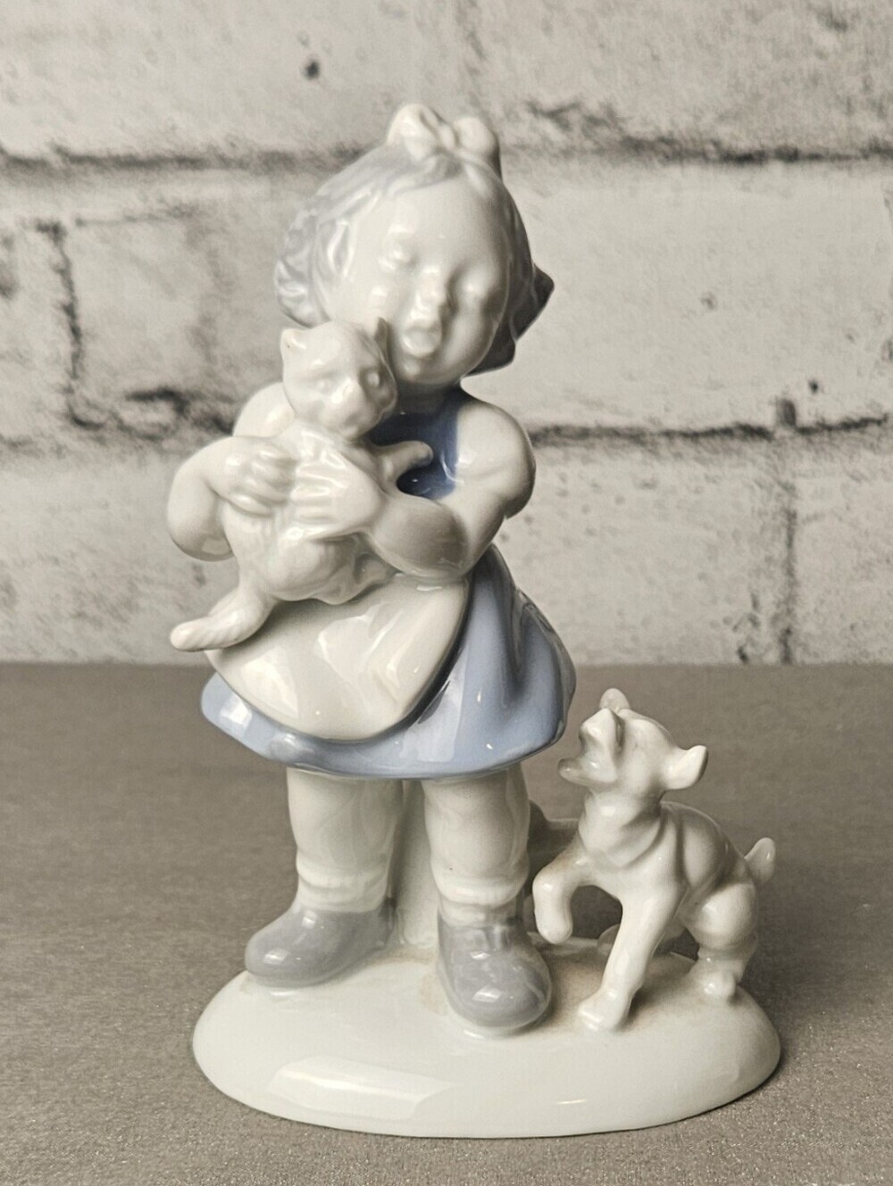 Vintage Goebel Hummel Style Girl With Cat Dog Porcelain Figurine